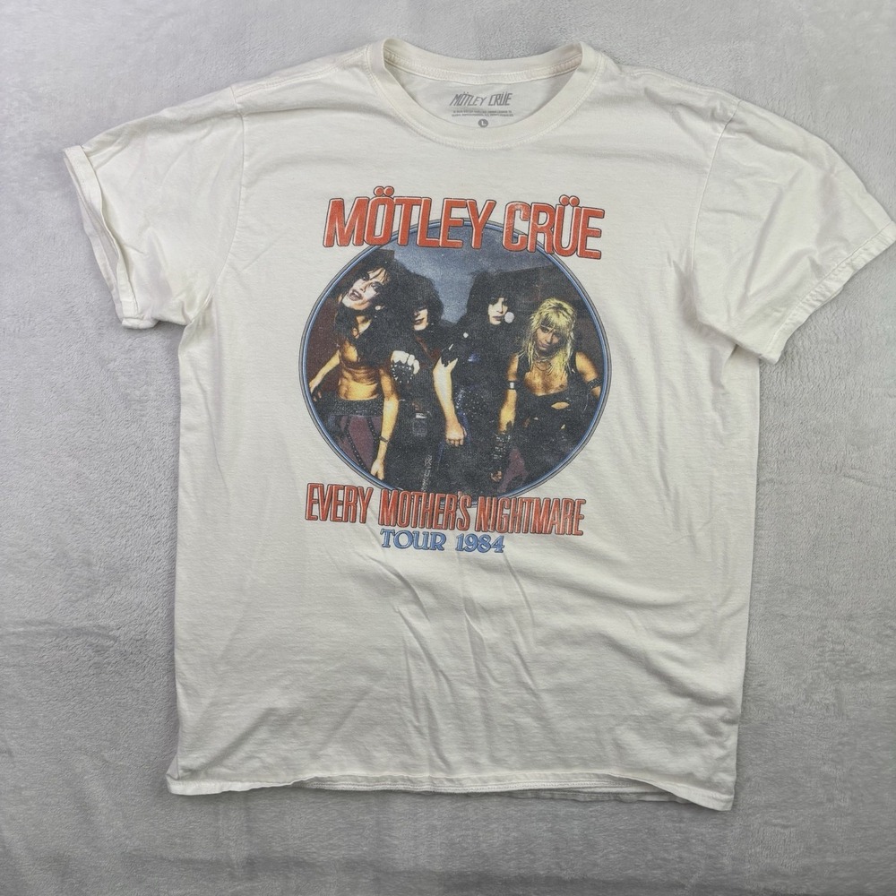 Motley Crue Every Mother's Nightmare Tour 1984 Beige SS Graphic Shirt LG